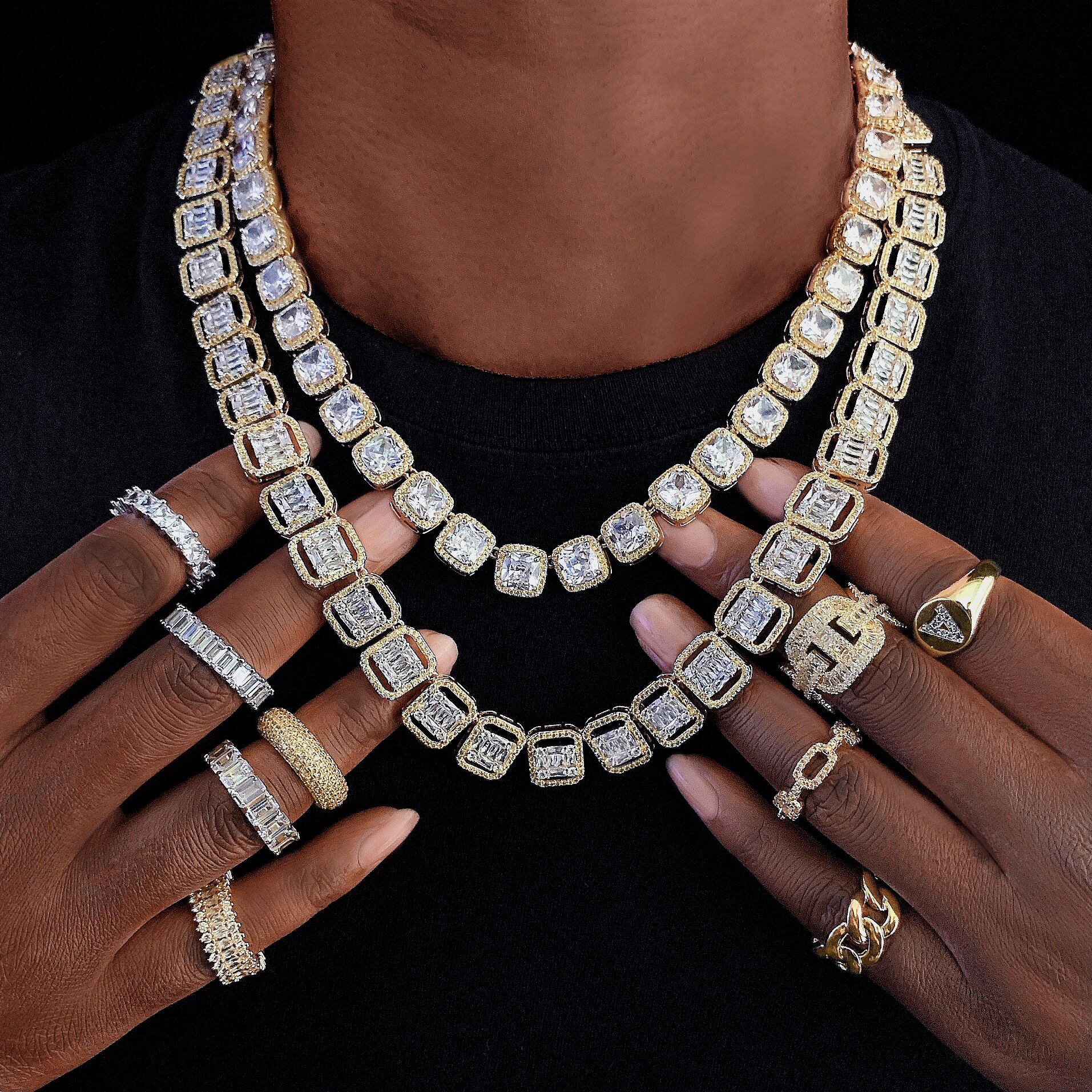 Luxury Hip Hop Silver Choker Jewelry Full Diamond Gems Link Chain Men Necklace Classic Gold Plated Iced Out Women Link Necklace