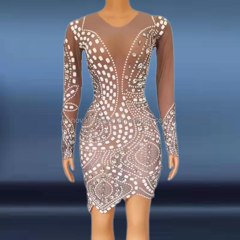 China Wholesale Silver Pearls Diamond Other Dresses Robes-Pour-Femme-Ob Nightclub Stage Bar Dance Party Evening Costume