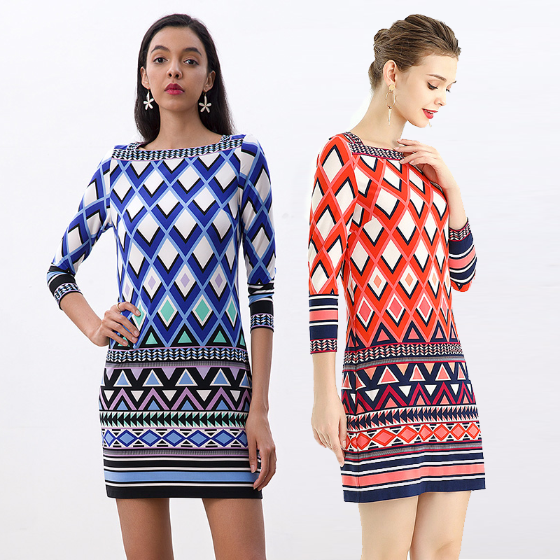 D079 2023 casual dresses women fall Plaid printing half sleeve mini women office dress