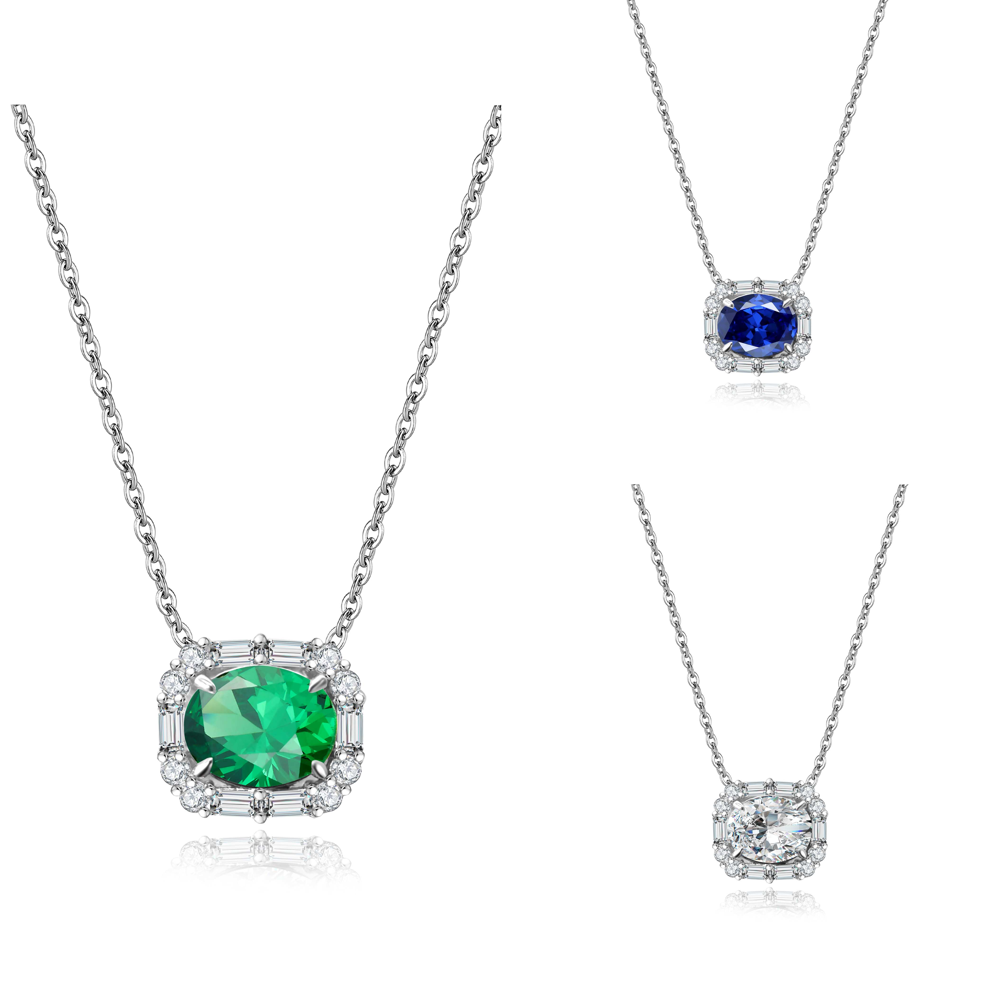 SICGEM Colorful Green Blue White 2 Carat 7*9 Oval Cut Women Jewelry Pendant Gemstone Moissanite 925 Sterling Silver Necklaces