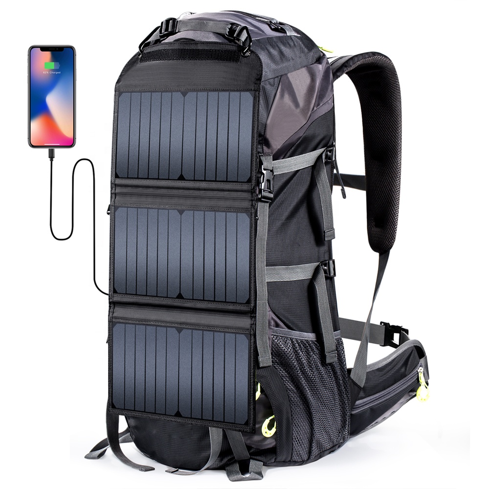 solar panel powered battery backpack 20W solar travel hiking  bag for smartphone solar backpacks