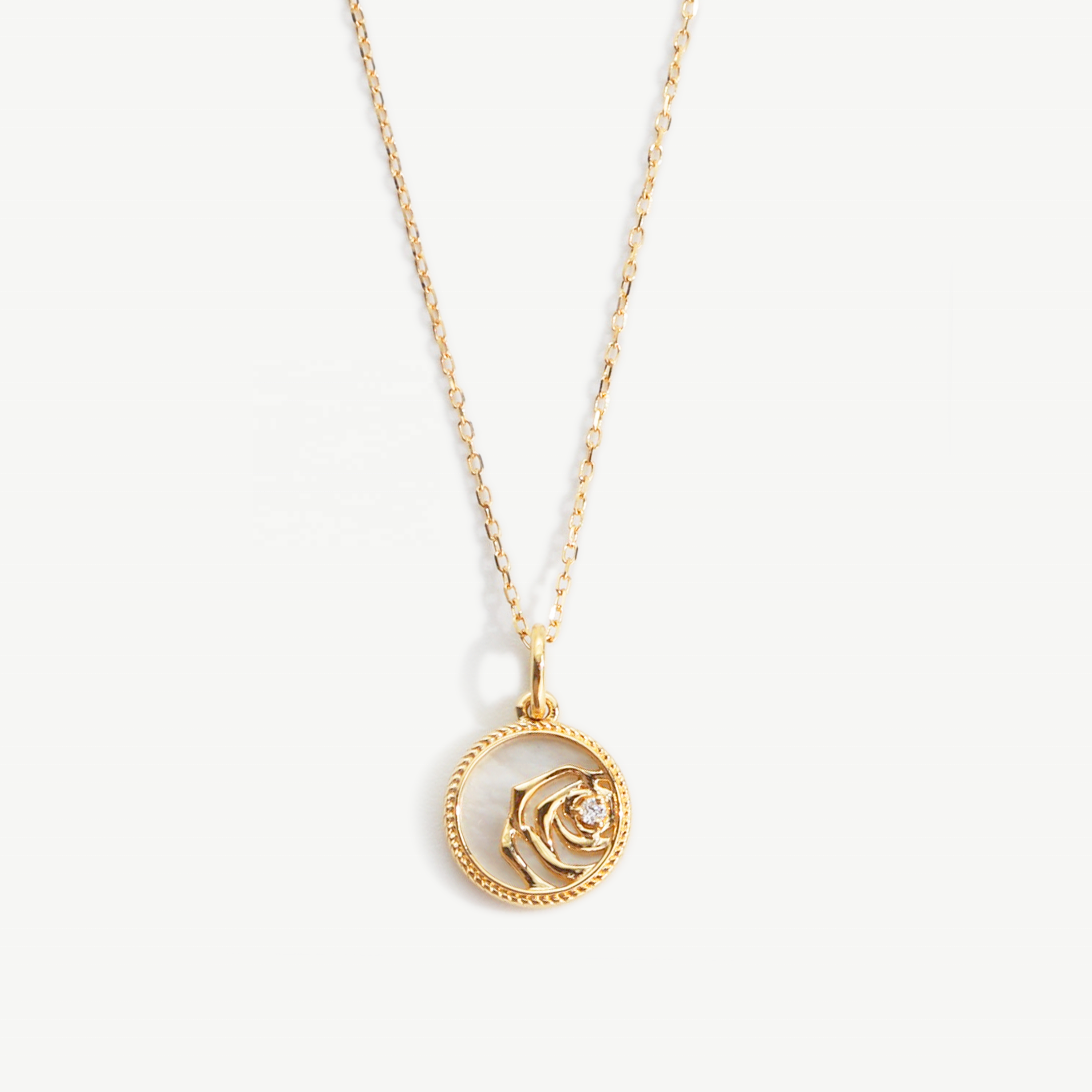 Chris April solid real gold 14k white sea shell jewelry round rose cameo charm pendant necklace