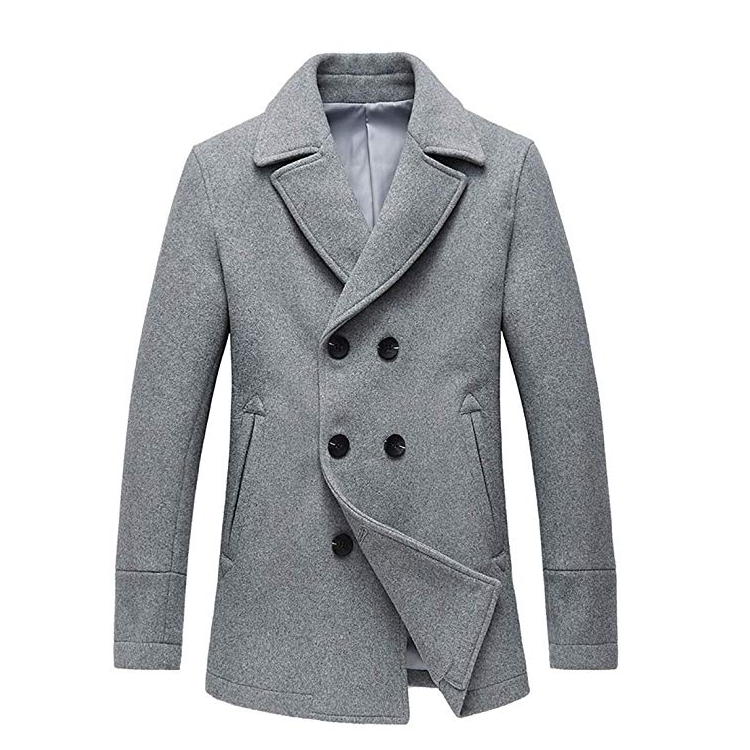 Men winter double breasted long outdoor woolen warm jacket