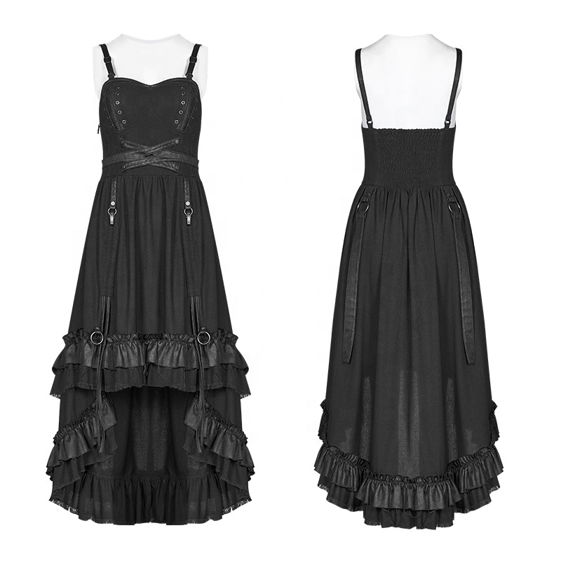 PUNK RAVE  WQ-390 Goth Straps Multi Layers Asymmetric Hems Women Dress Evening Party Vintage Dress