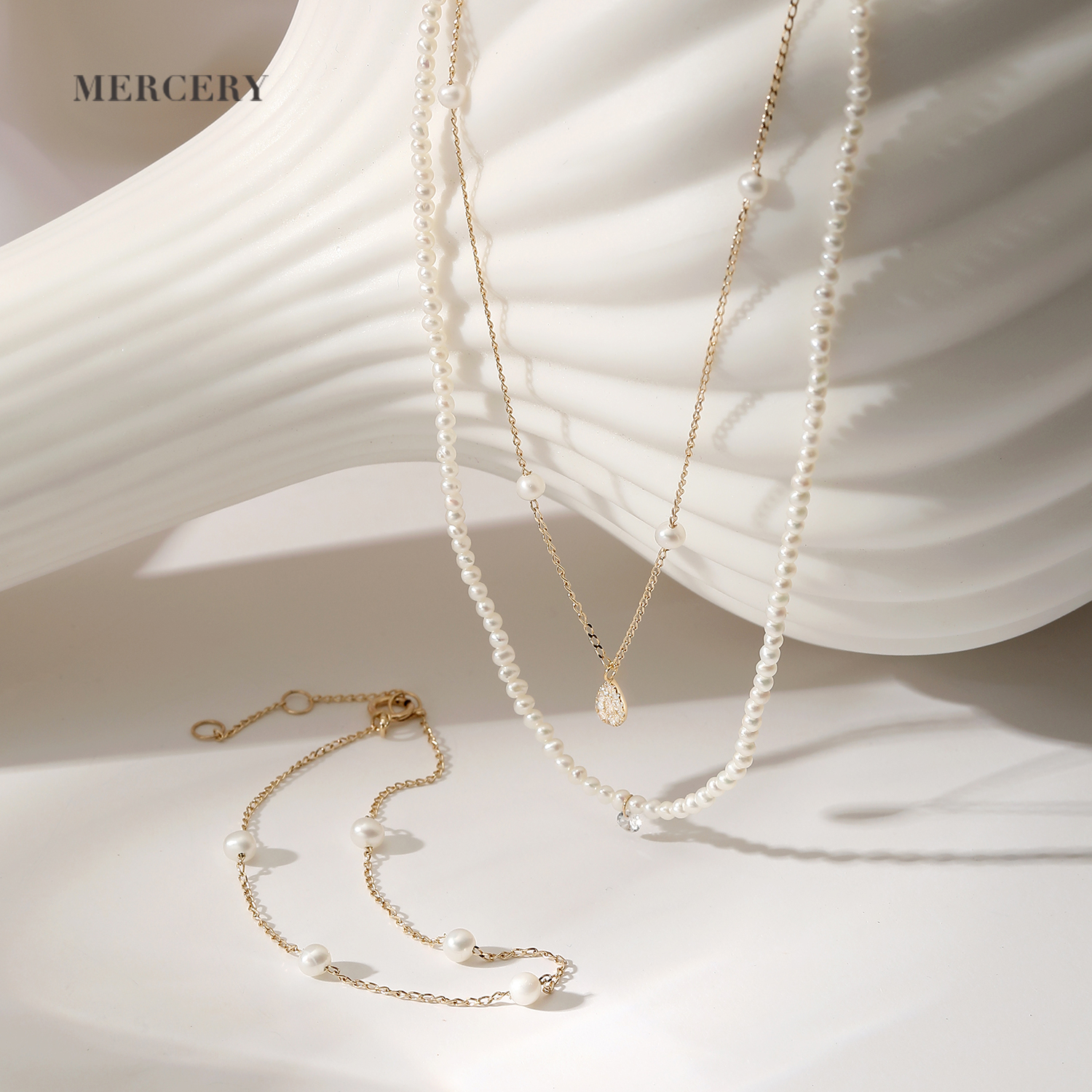 Mercery Custom Pearl Necklace Fashion Jewelry Pendants Charms Gemstone Bead Necklace 14K Solid Gold Necklace For Women
