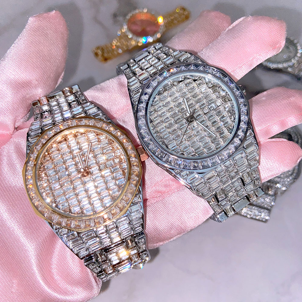 Foxi Hip Hop Fashion Full Diamond Watches Wrist Luxury Iced Out Stainless Steel Quartz Watch For Men Women