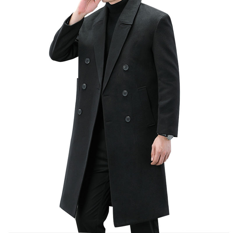 Wholesale Men Coats Casual Long Top Men Thick Wool Trench Fashion Warm Coat Lapel Spring Autumn Overcoat Plus Size Long Coat