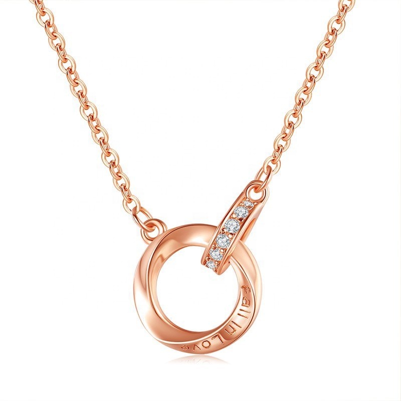 Xinfly Customized Letters Pure 18K Real Rose Gold Natural Diamond Mobius Endless Double Circles Pendant Necklace Women