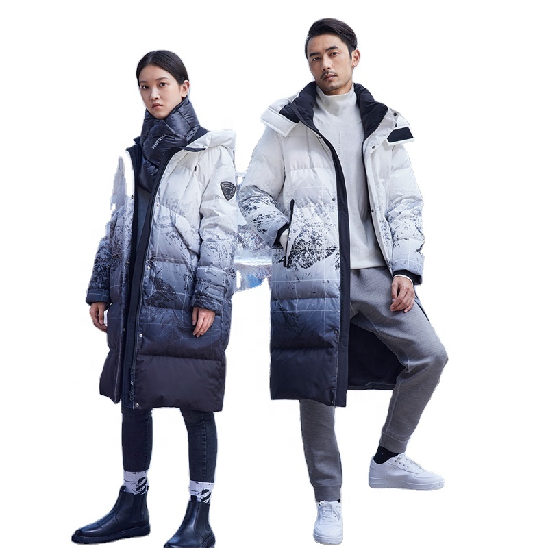 Custom print men's down jacket goose for mens 2021 winter puffer jacket long down coats with hood