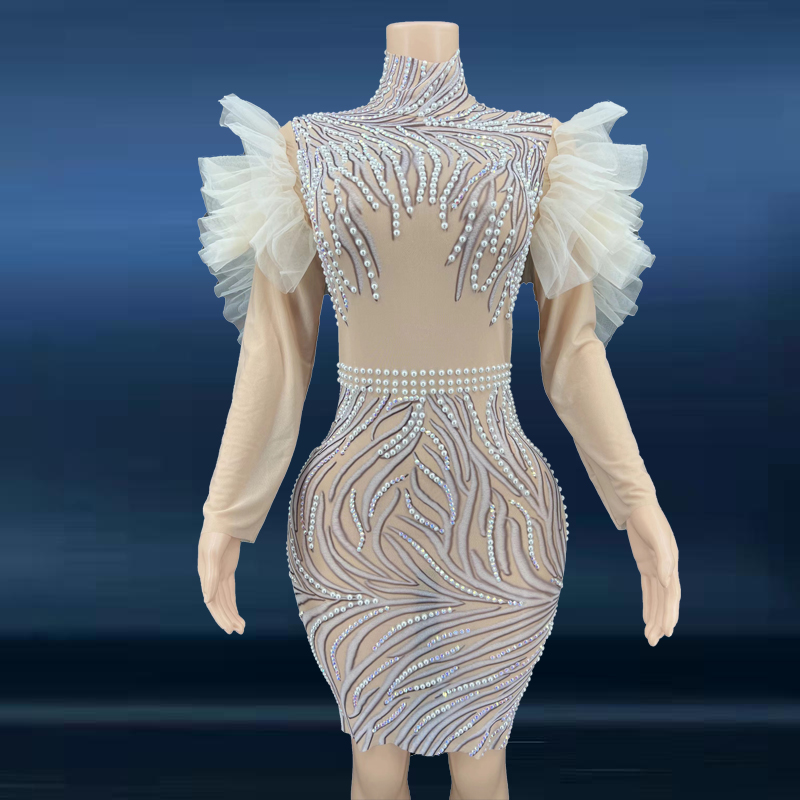 Novance Y2415 Summer 2022 Elegant Diamond Pearl Robe Courte Puff Sleeve See Though Vestidos Quinceaera 15 For Birthday Party