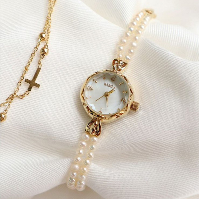 New arrival luxury freshwater pearl band ladies quartz watch jewelry