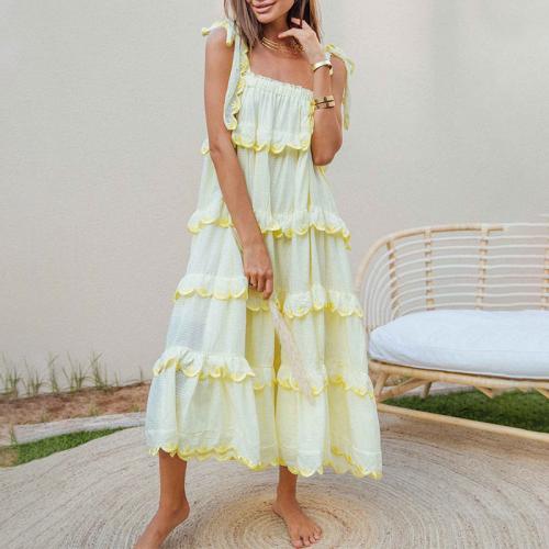 summer casual Spandex & Polyester & Cotton scallop & long style Slip Dress large hem design embroider : PC 598768