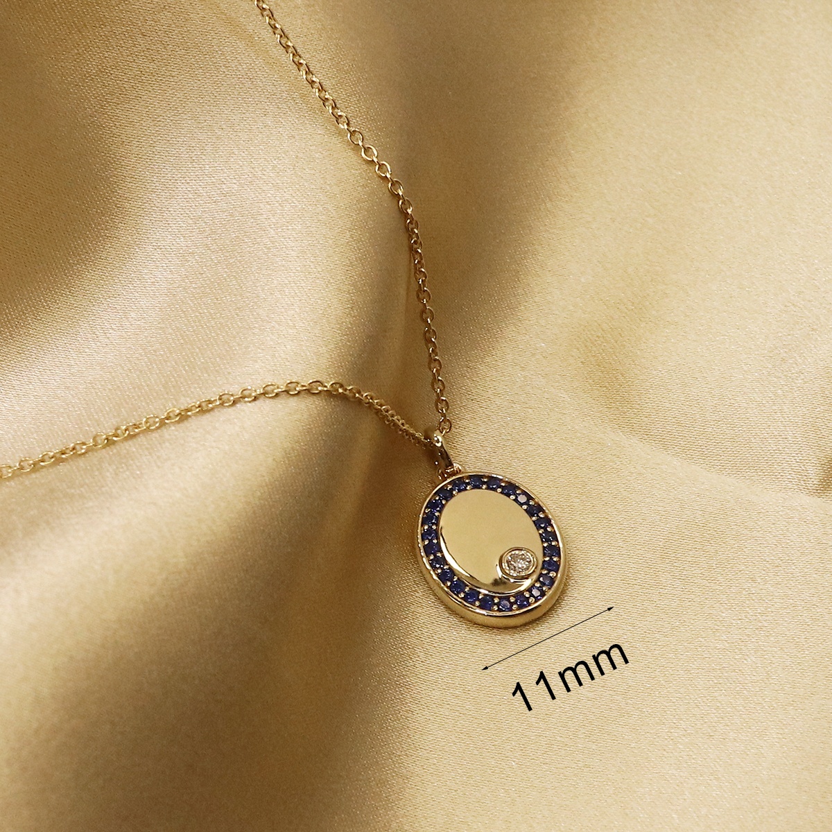 Aiz Jewelry 2022 New Design Customization Natural Blue Sapphire Diamond Oval Shape Pendant 14K Solid Gold Necklace