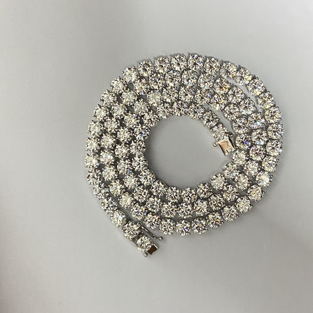 HQ GEMS 20 Inch 5mm Silver Moissanite Tennis Chain 5mm Men Pip Hop Necklace