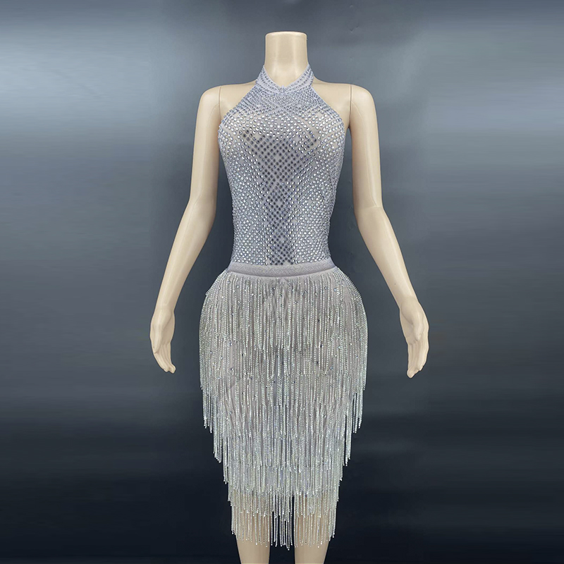 AD1161 Fashion Trendy Crystal Tassel Dangle Sparkly Prom Gown Halter Open back Vestidos De Gala Para Mujer