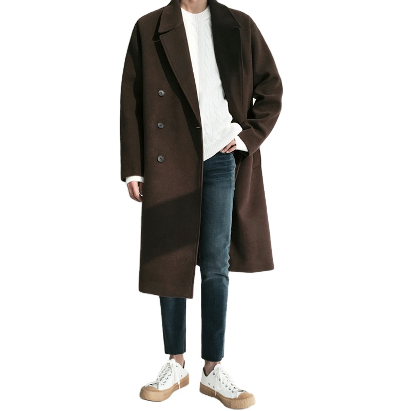 OEM custom wholesale men's pure color buttons Korean trend long trench coat men's woolen coat