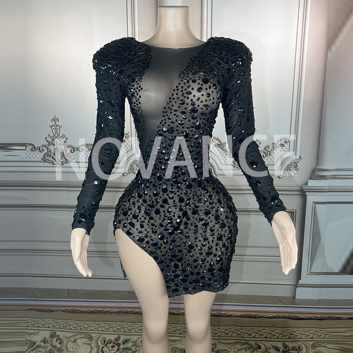 Novance Y1987-BD Garment Factories In China Diamond Rhinestone Short Bodycon Mesh Clothes Korean Dresses New Fashion Lady Dress