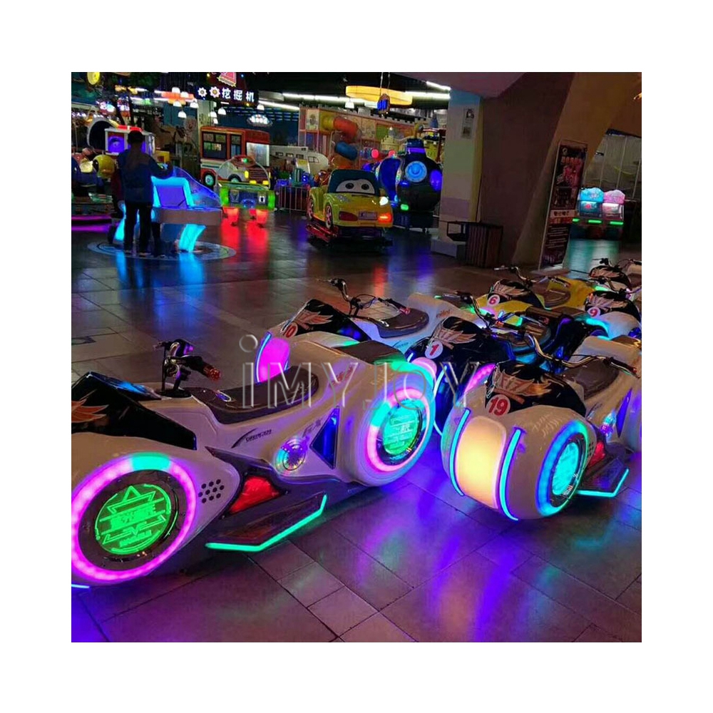 Outside electric fibre glass battery motorcycle children's led light amusement park rides crazy racing kid car