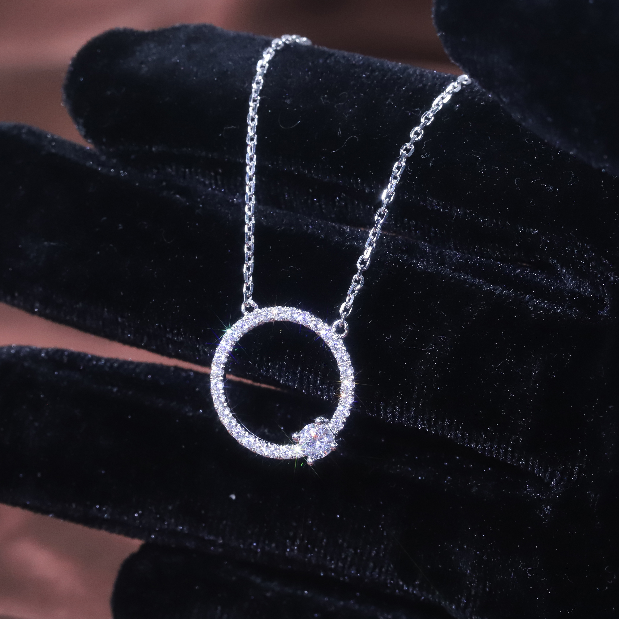 SU218 Abiding Jewelry Factory Circle Natural Real Diamond Pendant 9K 10K 14K 18K Solid Gold VVS Lab Diamond Necklaces for Women