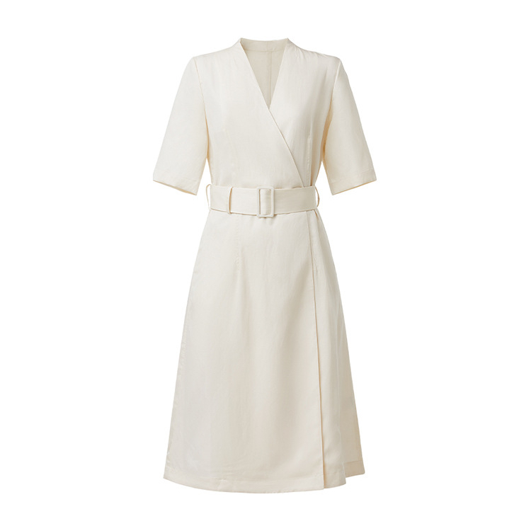 Women's Fashion Linen Silk Cardigan Temperament Dresses Casual Dresses OEM Service Woven Simple Style Spring Summer Adults Midi