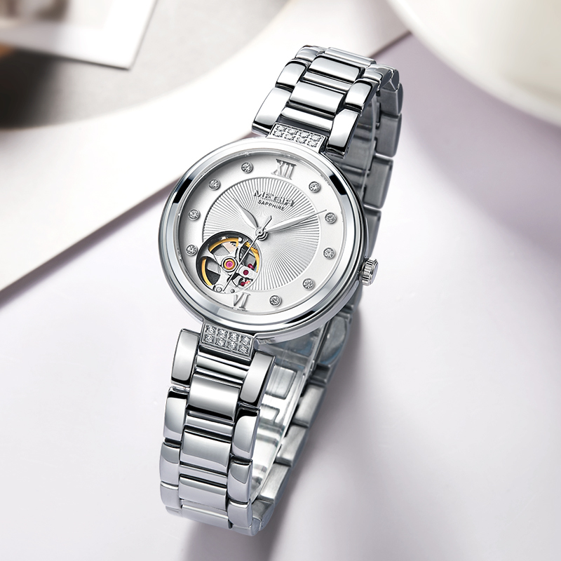 Luxury MEGIR Mechanical Women Watches Fashion Diamond Automatic Wrist Watch Women Ladies Hour Relogio Femenino Bayan Kol Saati