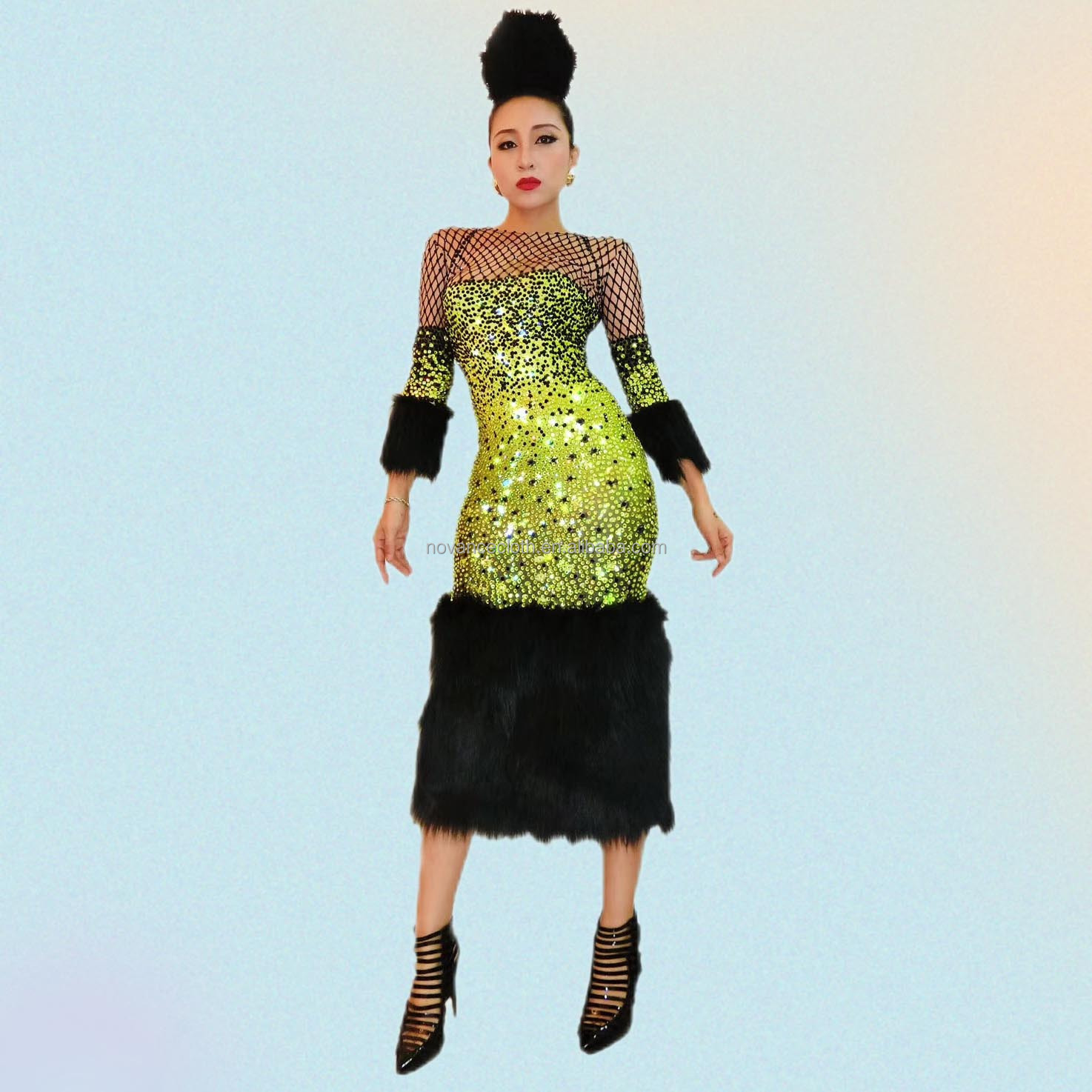 Novance 2022 Woman Fashion Clothes Sequin Patchwork Long Sleeve Dress Wome See Through Bodycon Dress Club Faldas Para Mujer