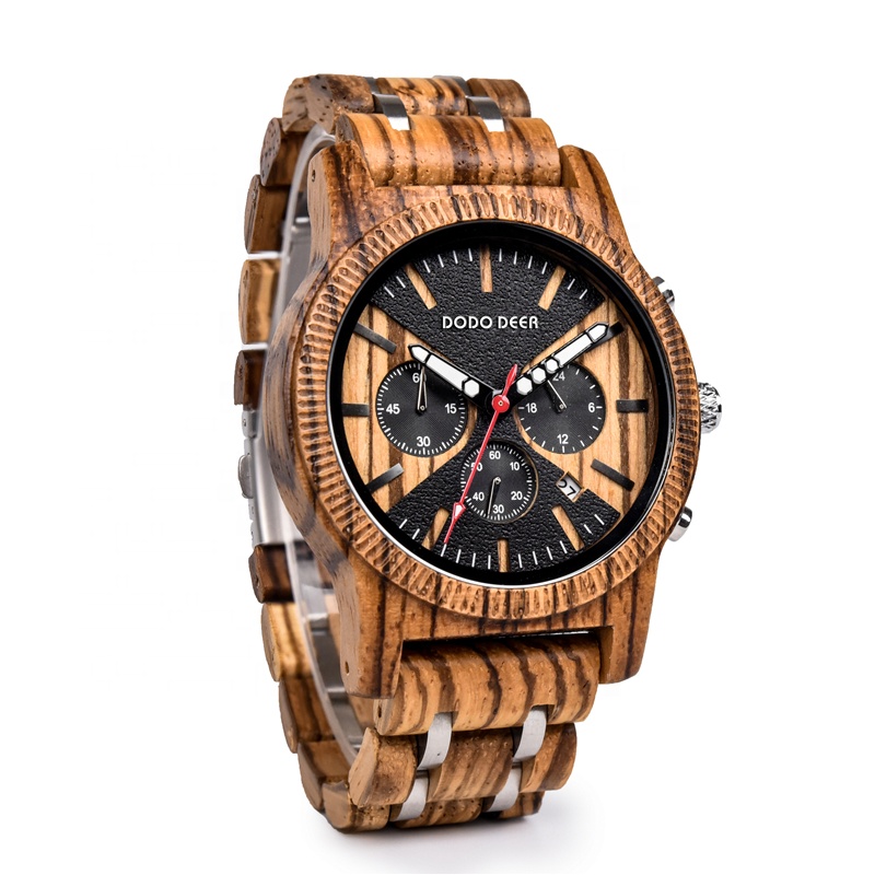 DODO DEER Drop Shipping New style handcraft hombre wrist zebrawood watch OEM auto week date display with logo customized