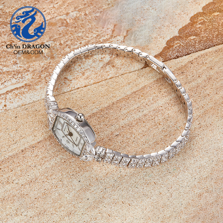 Pave zircon 925s sterling silver ladies luxury wrist watch women