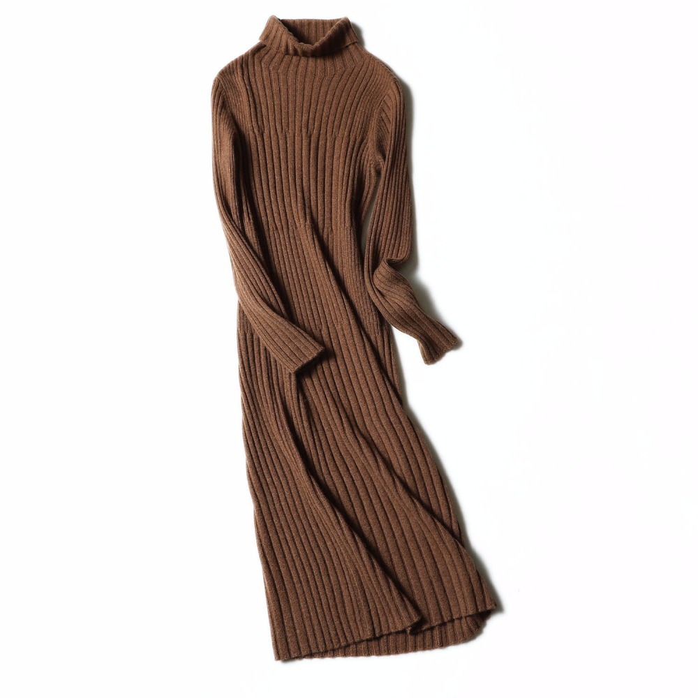 Maxi New Cashmere Knit Sweater Dress Office 100% Women Turtleneck Cashmere Sweater Dresses