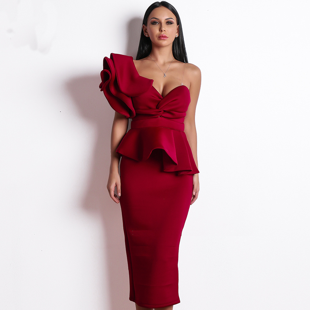 YQ114 Women Sexy Bodycon Off Shoulder Bandage Dresses Female Ruffles Backless Elegant Club Dress Vestido