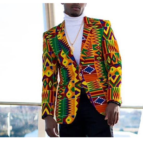 Custom men's stylish kente print long sleeve blazer African traditional design men's casual blazer