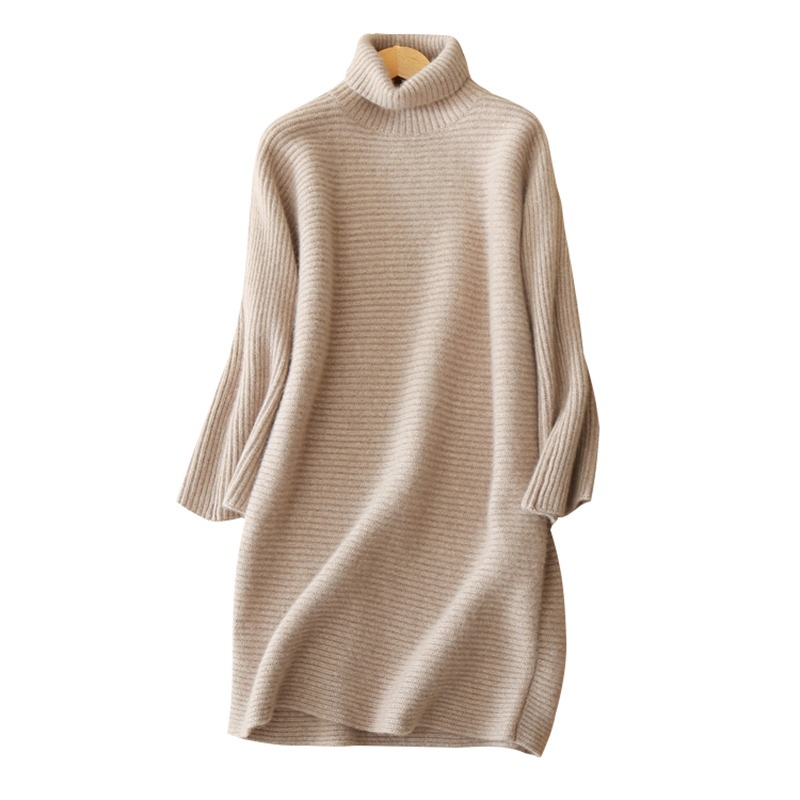 2022 women turtleneck cashmere clothing long sleeve high neck 100% cashmere sweater dress for women