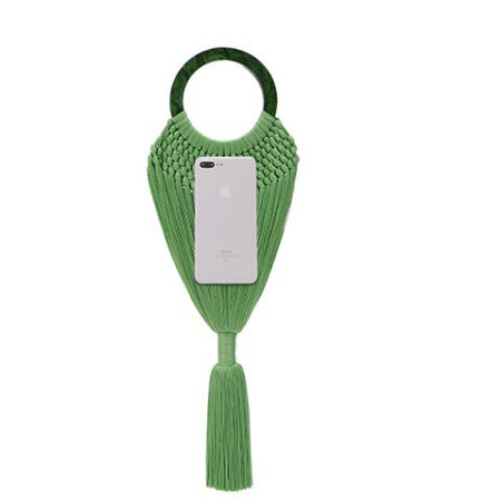 Luxury Acrylic Handle Women Tassel Body Handbags Handmade Weave Mesh Net Basket Female Ring Handle Tote Braided Summer Beach Bag