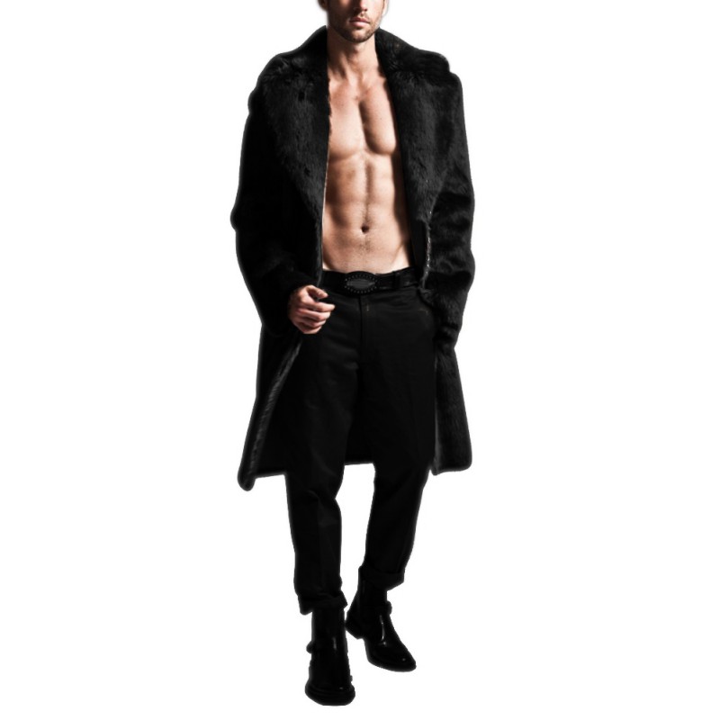 Men Fashion Faux Fur Long Section of the Coat Men Autumn Winter Warm Imitation Fur Fur Wool Jacket