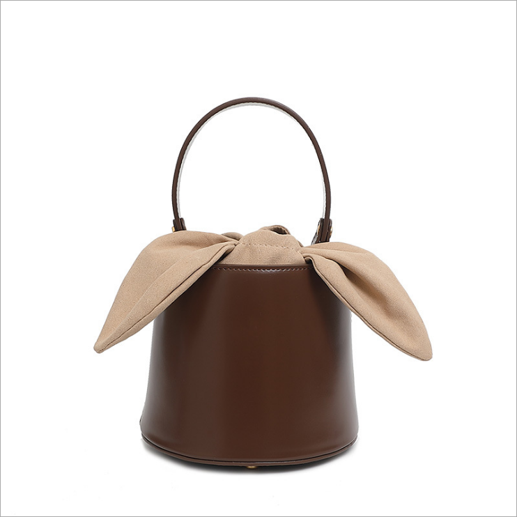 Niche design leather handbag bucket bag female 2019 new bow shoulder slung mobile handbag
