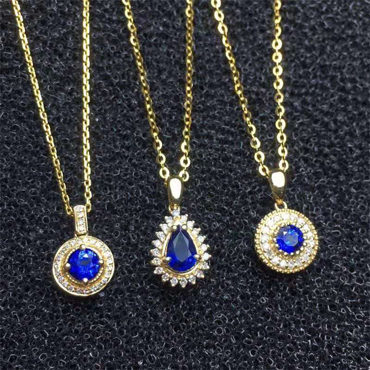 Dubai Style Luxury Necklace In 18k Gold Jewelry Sri Lanka Stone Natural Sapphire Pendant Necklace