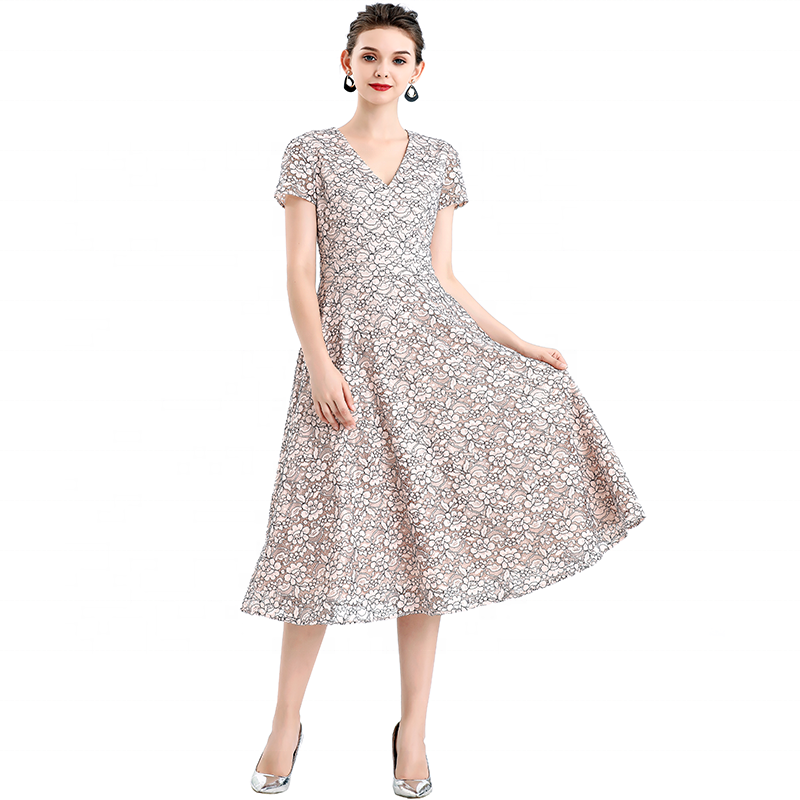 ND062-3 fall casual dresses Elegant Lace Mesh dress maxi dress