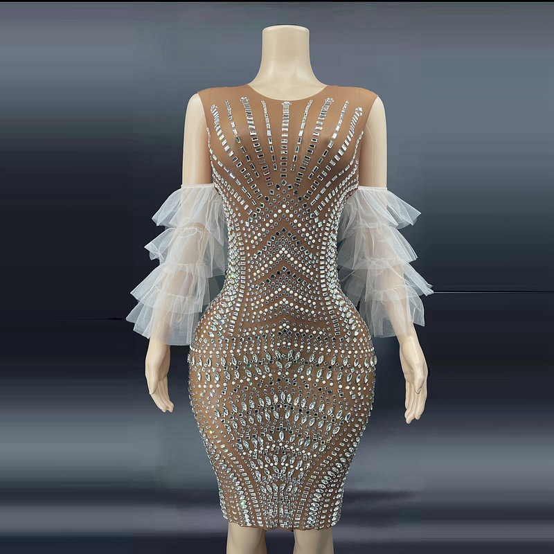 NOVANCE Y2396-B Wholesale Clothing Diamond Mesh Superposition Half Sleeve Birthday Dress Crystal Dress Elegant Party