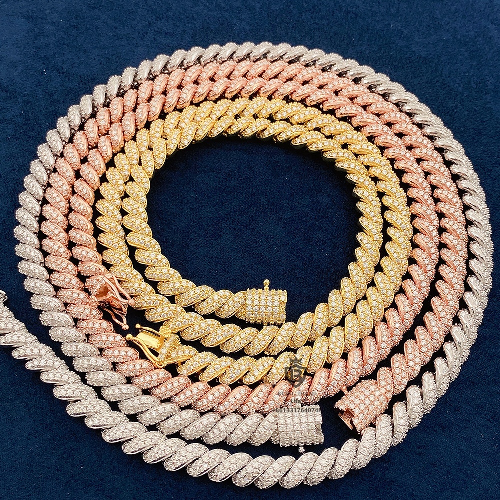 Hot selling twist iced out vvs moissanite diamond 925 necklace 8mm sterling silver rope chain