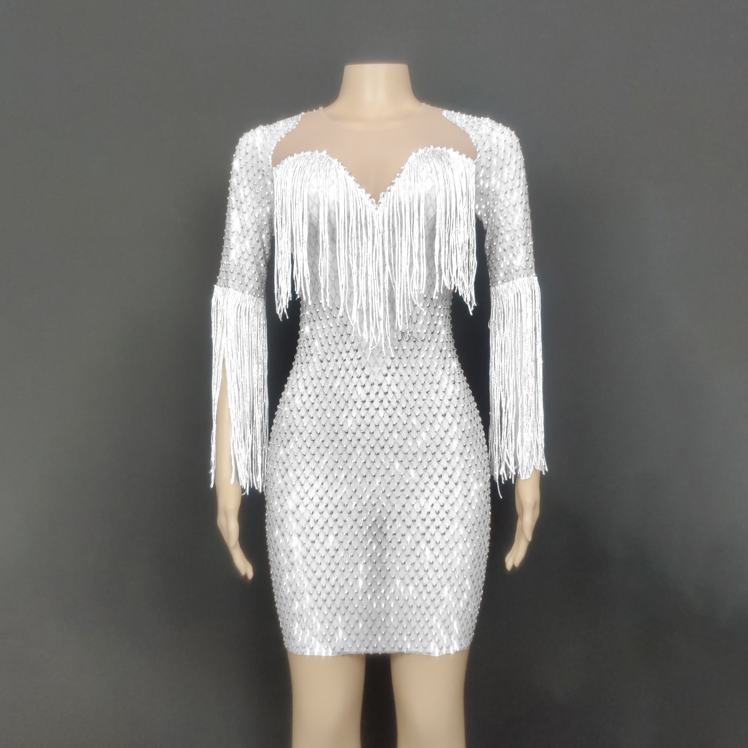 Novance Y1831 High Quality New Evening Dress Sexy Party Dress Bodycon Formal Elegant White Evening Dress Long Sleeve With Tassel