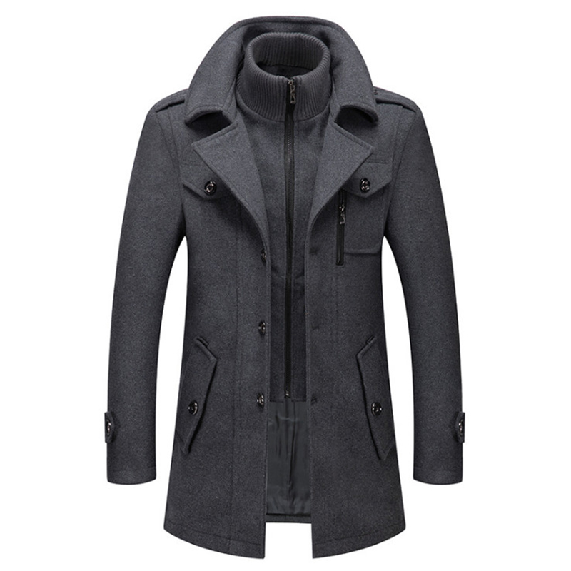 JH Customization | New Men Wool Blends Coats Autumn Winter Solid Color Cold Resistant Men Woolen Overcoat Double Collar