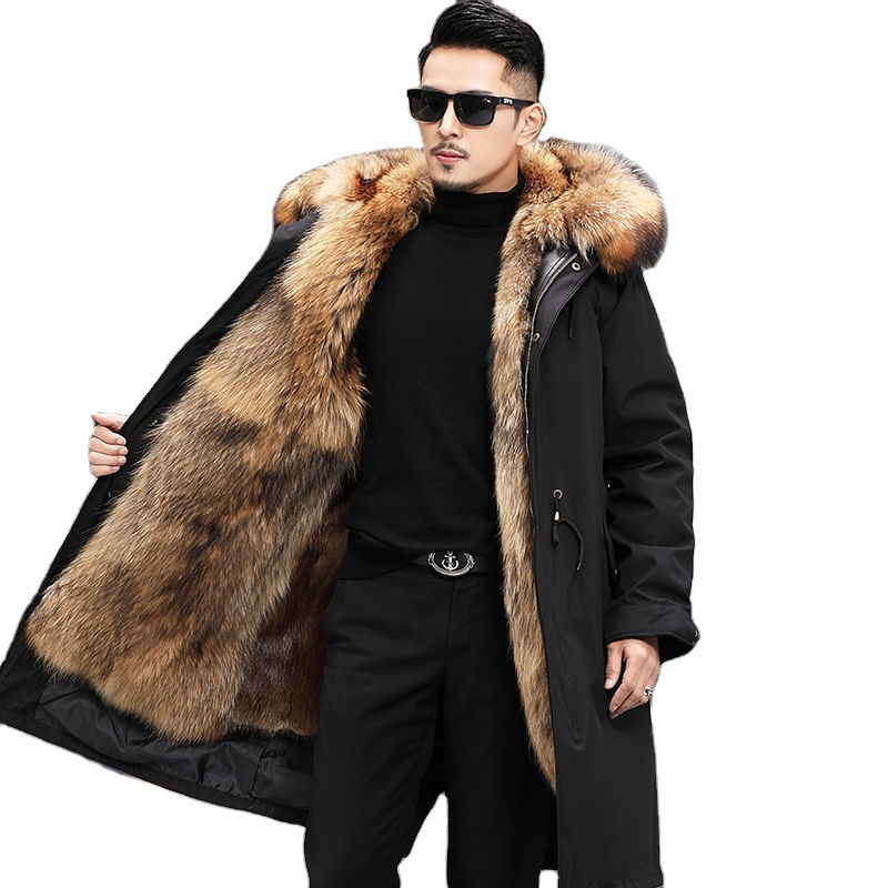 Pike men's new detachable fox and raccoon fur all-in-one coat mid-length winter high-grade fur coat