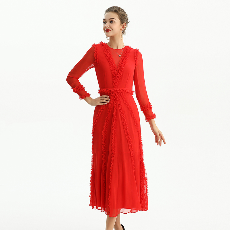 ND084-2 Elegant 100%Silk Evening Office Formal Casual Girls Women Long Dresses