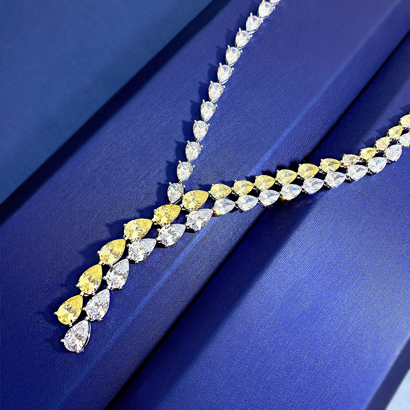 S925 Silver Euramerican ins Water Drop Necklace Luxurious Setting Design Premium Necklace 5a Zirconium Chain 45cm