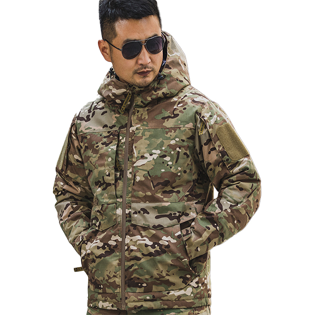 Winter outdoor jacket men's three-in-one waterproof windbreaker plus velvet thick warm camouflage tactical jacket