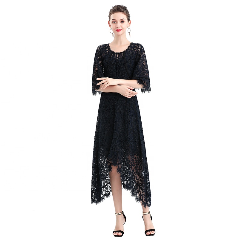 ND078-3  lace Eyelash scallop of ruffle irregular hem dresses women evening dress