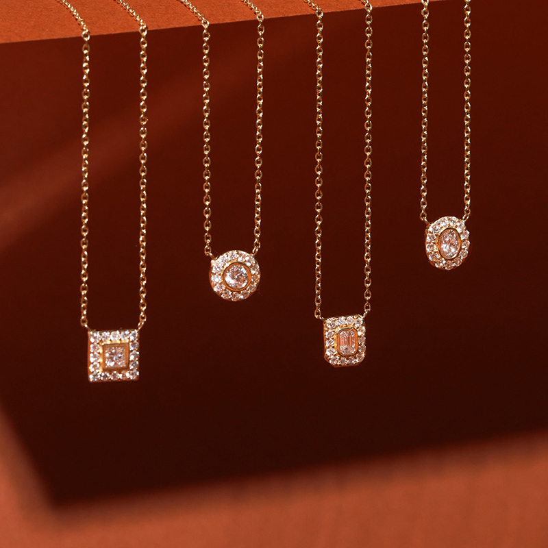 FN78 RINNTIN Real 10K Solid Yellow Gold Emerald Cut D Color VVS Clarity Moissanite Diamonds Necklace