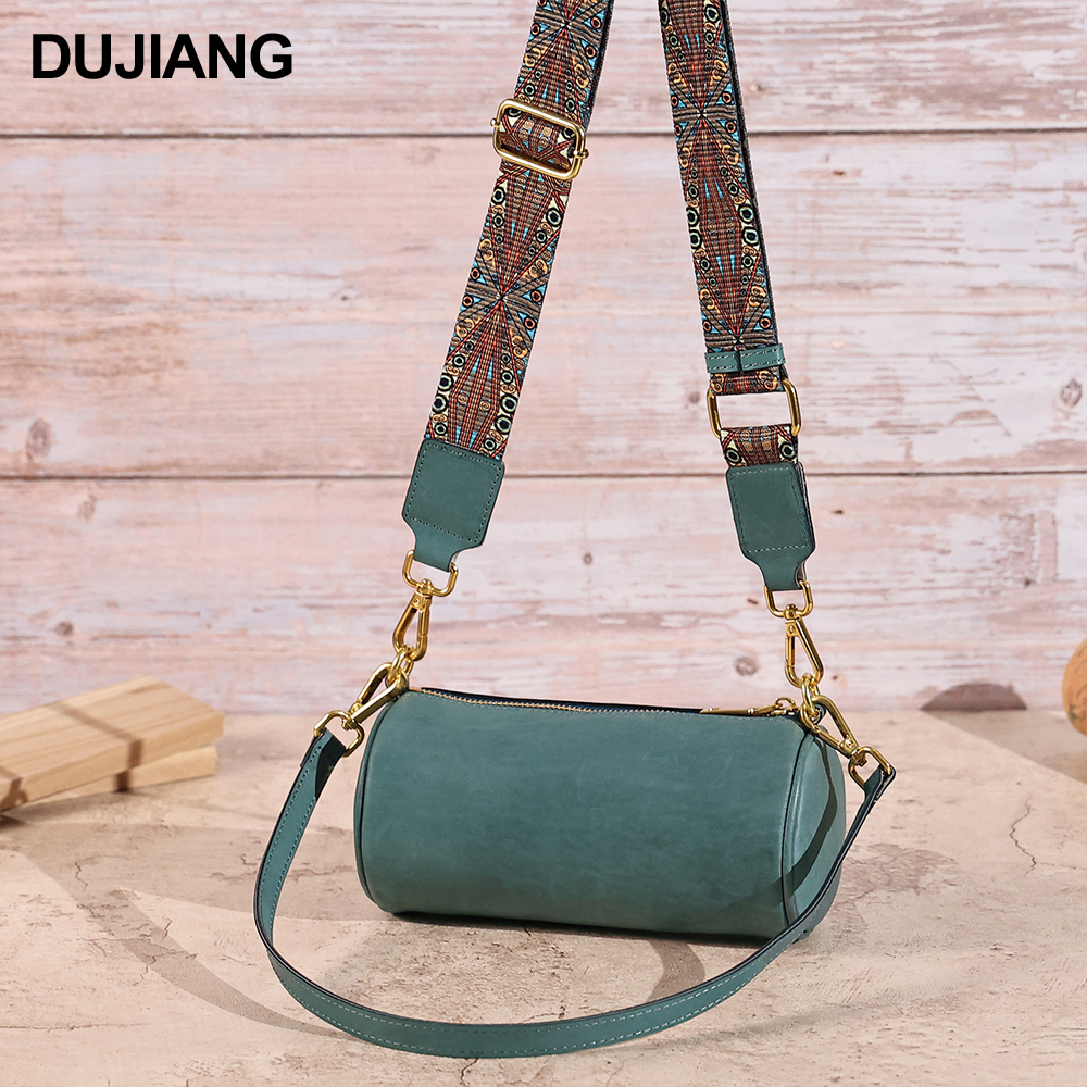 Fashion Small Single Cylindrical Shoulder Bag Genuine Cowhide Solid Zipper Messenger Bag Guitar Strap Crossbody Bags for Women