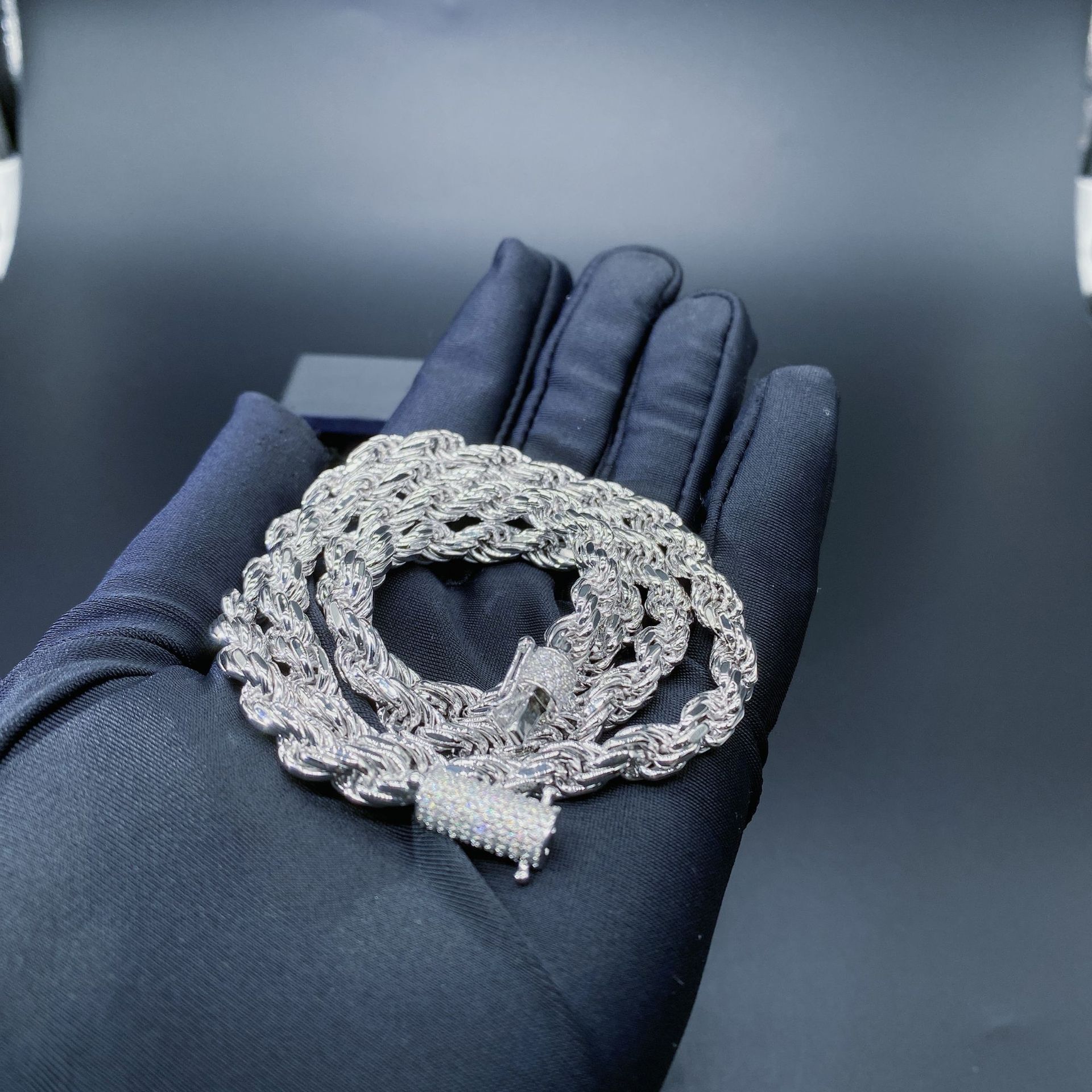 2023 Hip Hop 925 Sterling Silver Lab Diamond VVS Moissanite Clasp 6MM Rope Chain Necklace for Men Jewelry