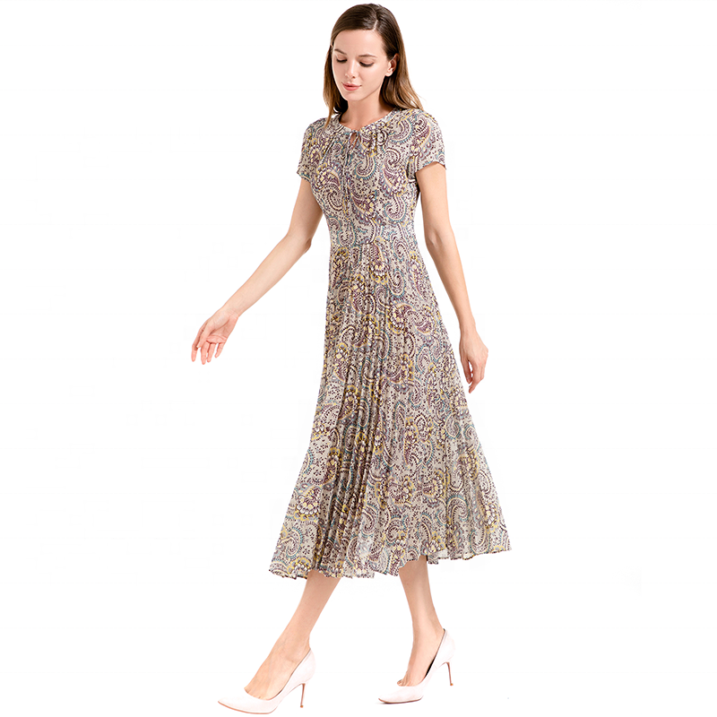 ND013 women's dresses maxi casual Elegant Print Pleat elegant casual dresses for women lady